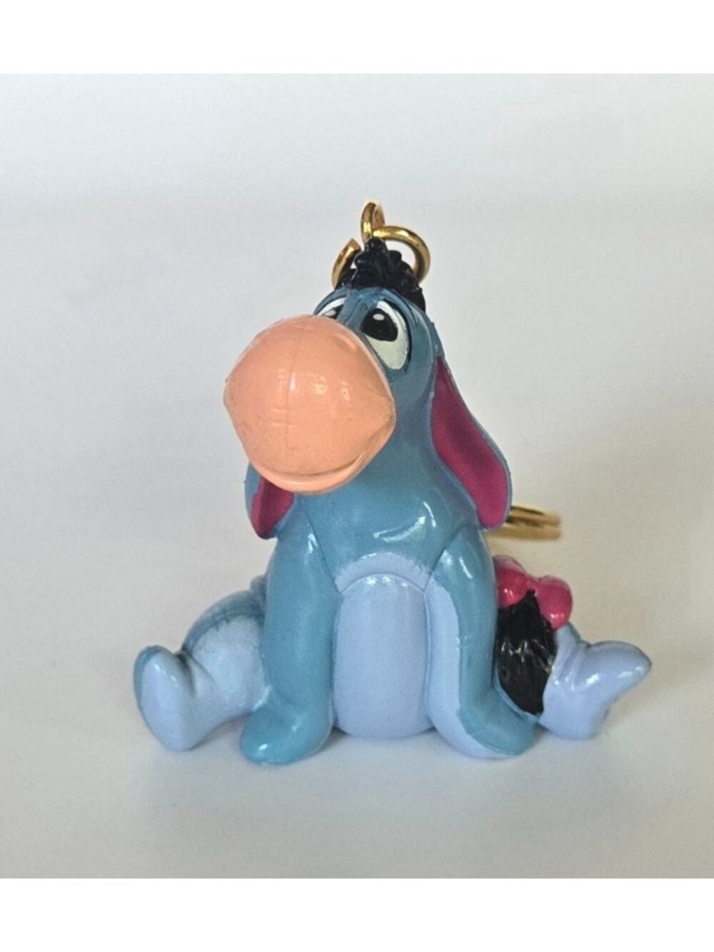 Vtg Disney Eeyore Keychain Figurine With Gold Chain Blue & Pink Collectible Vint